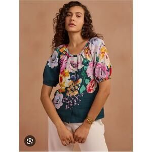 Sundance Womens 100% Linen Green Graceful Verenia Blouse Top Medium